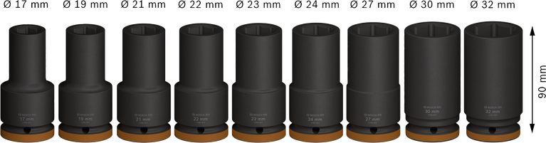 Jogo de soquetes de impacto Bosch PRO com 3/4 de polegada de profundidade, 9 peças.